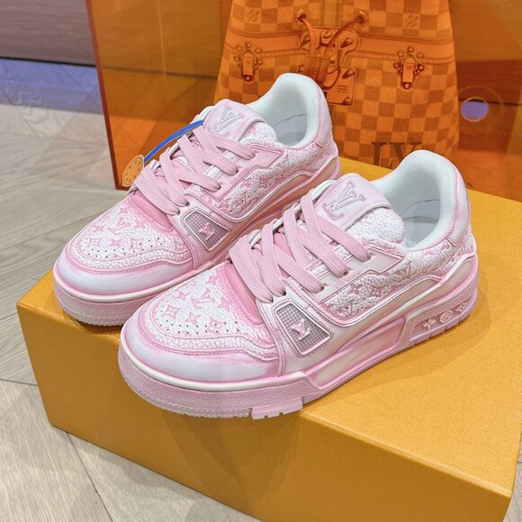 Louis Vuitton Pink And White Low-Top Sneakers - Picture 1 of 9